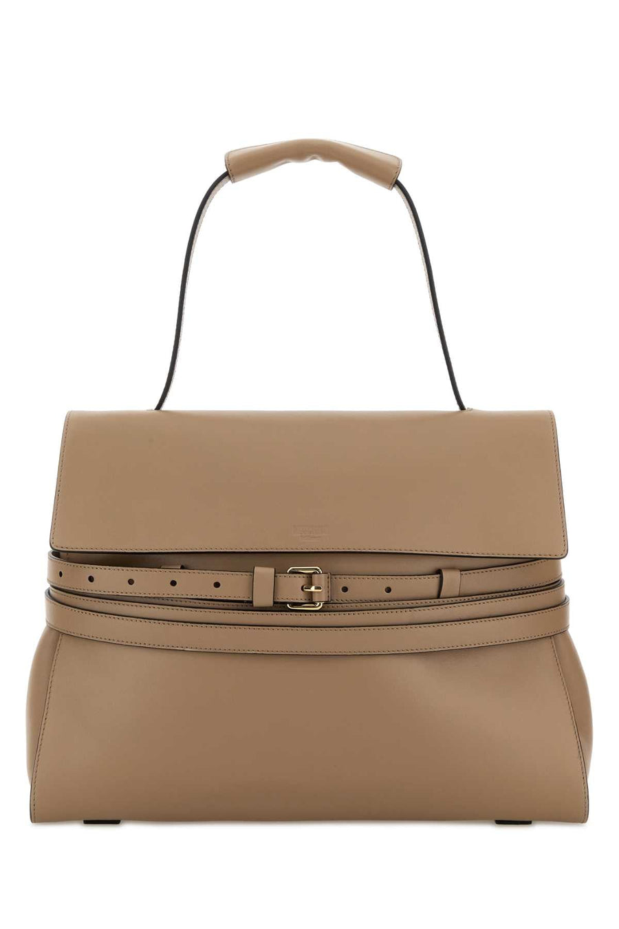 Moschino Nappa Leather With Belt Detail Shoulder Bag — Beige