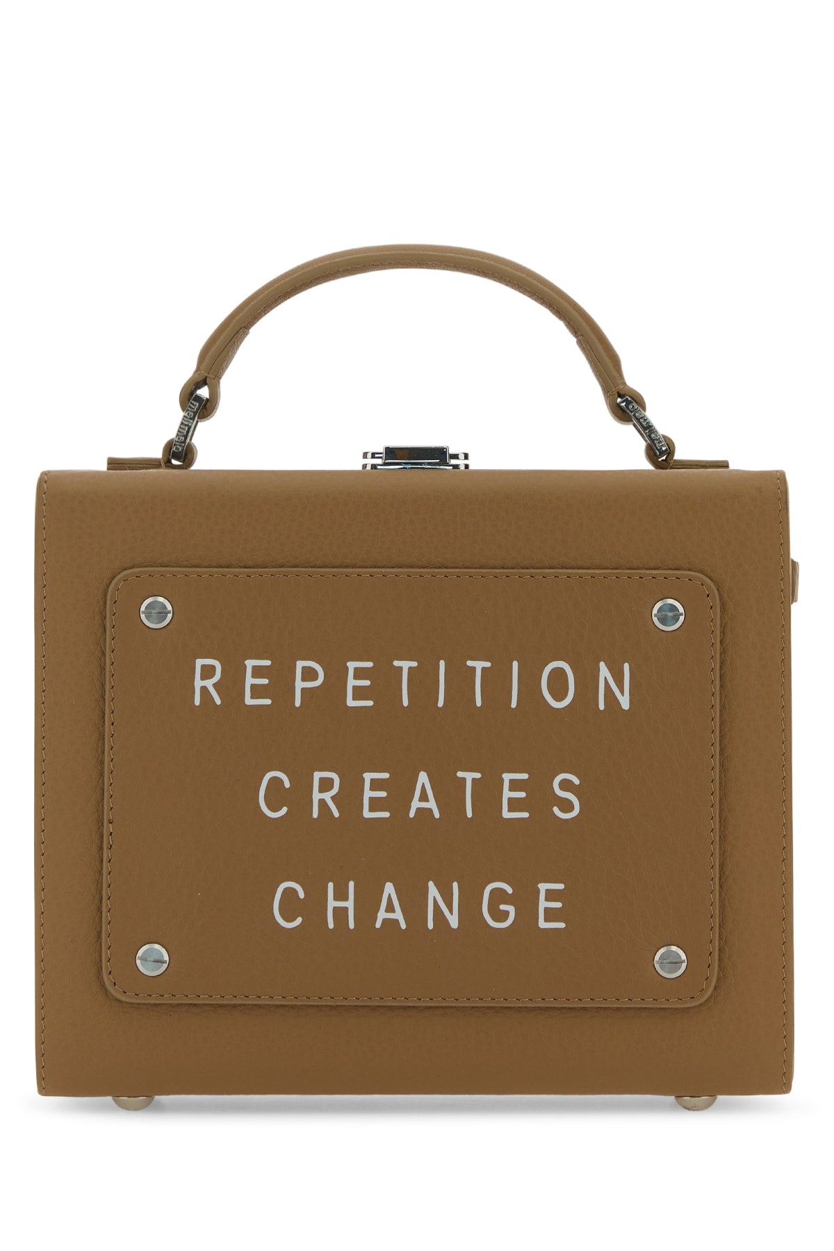 Meli Melo Text-Embroidered Leather Top Handle Bag — Beige (plastic Package)