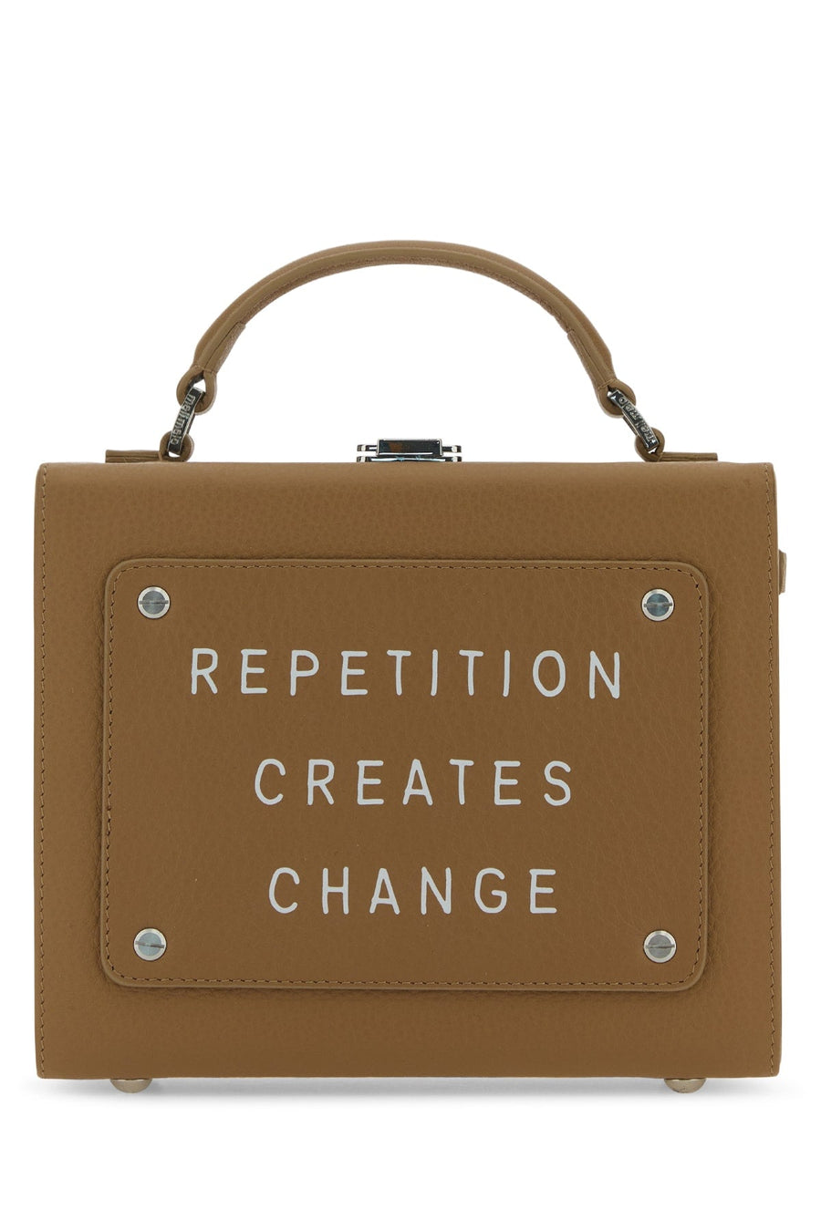 Meli Melo Text-Embroidered Leather Top Handle Bag — Beige (plastic Package)