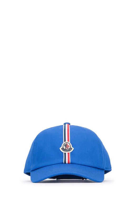 Moncler Jr Baseball Logo-Striped Cap — Blue Cotton Twill Caps