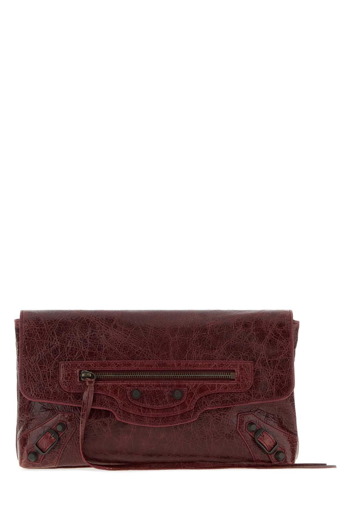 Balenciaga Crackled Leather Clutch — Merlot