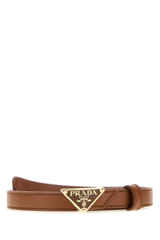 Prada Triangle Logo Leather Belt — Cognac Exterior
