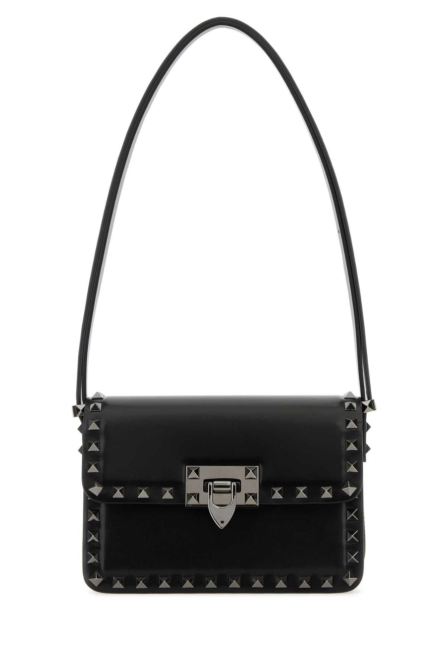 Valentino Garavani Pyramid-Stud Leather Shoulder Bag — Black