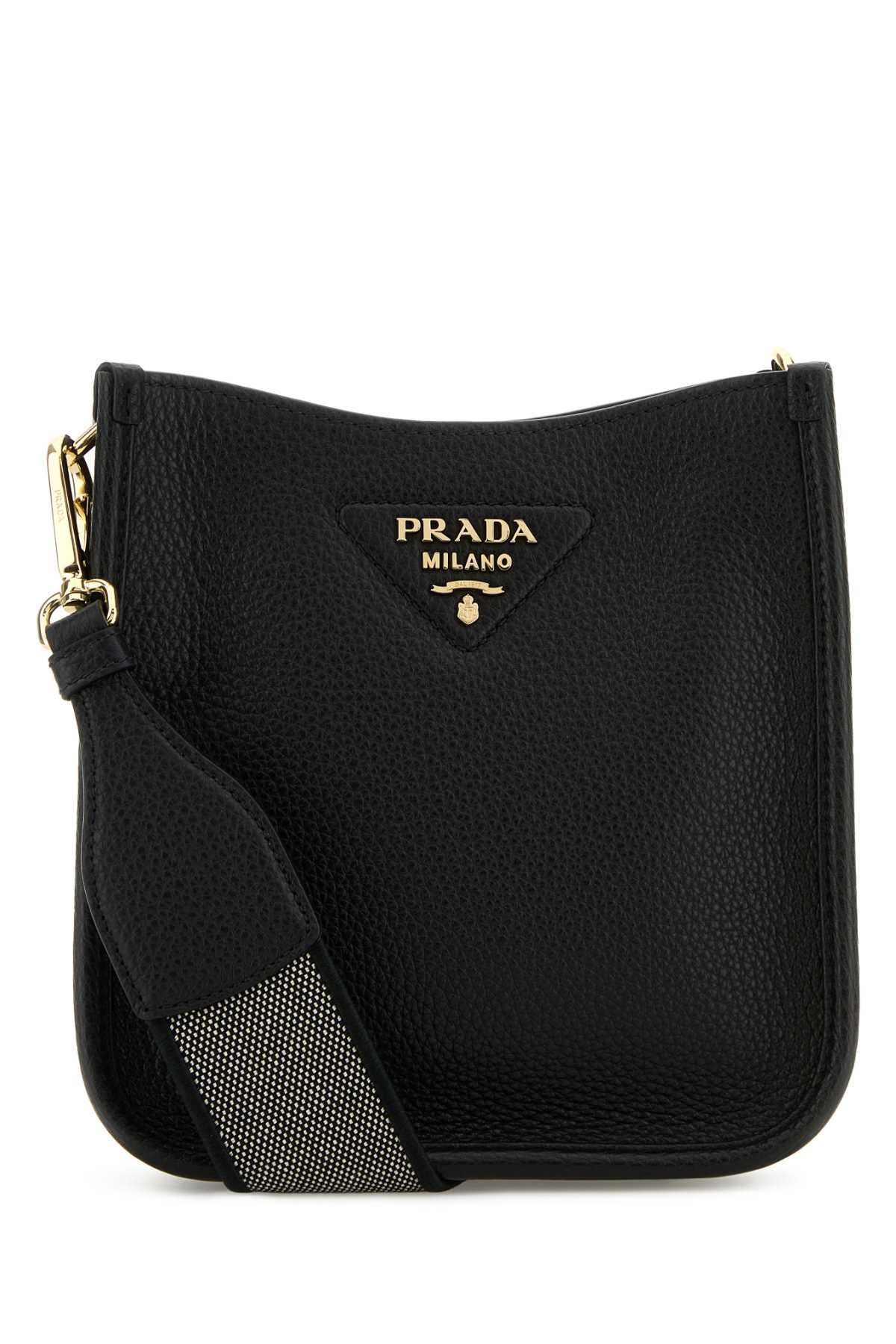 Prada Pebbled Calfskin Leather Crossbody Bag — Black Vitello