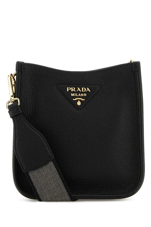 Prada Pebbled Calfskin Leather Crossbody Bag — Black Vitello