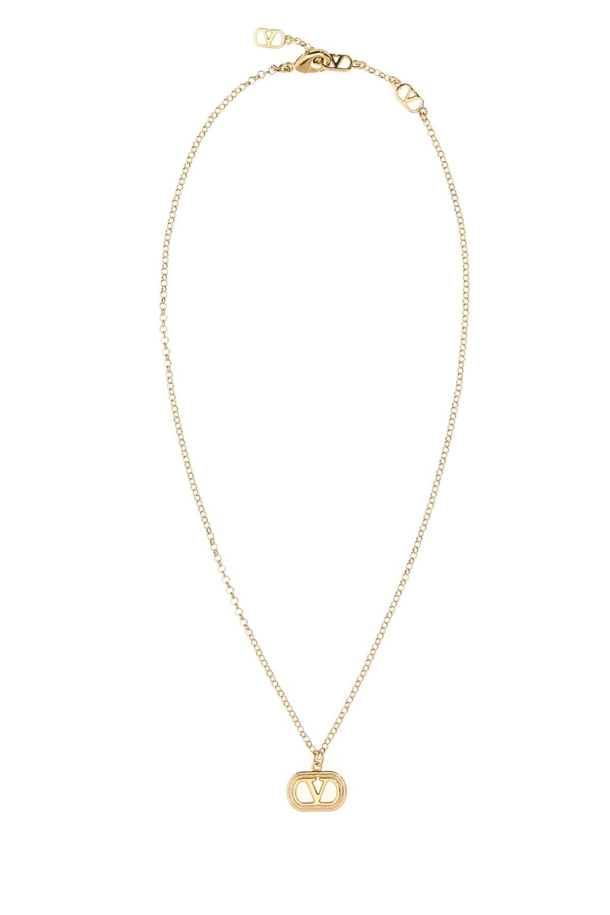 Valentino Garavani Logo-Charm Pendant Necklace — Gold Necklaces