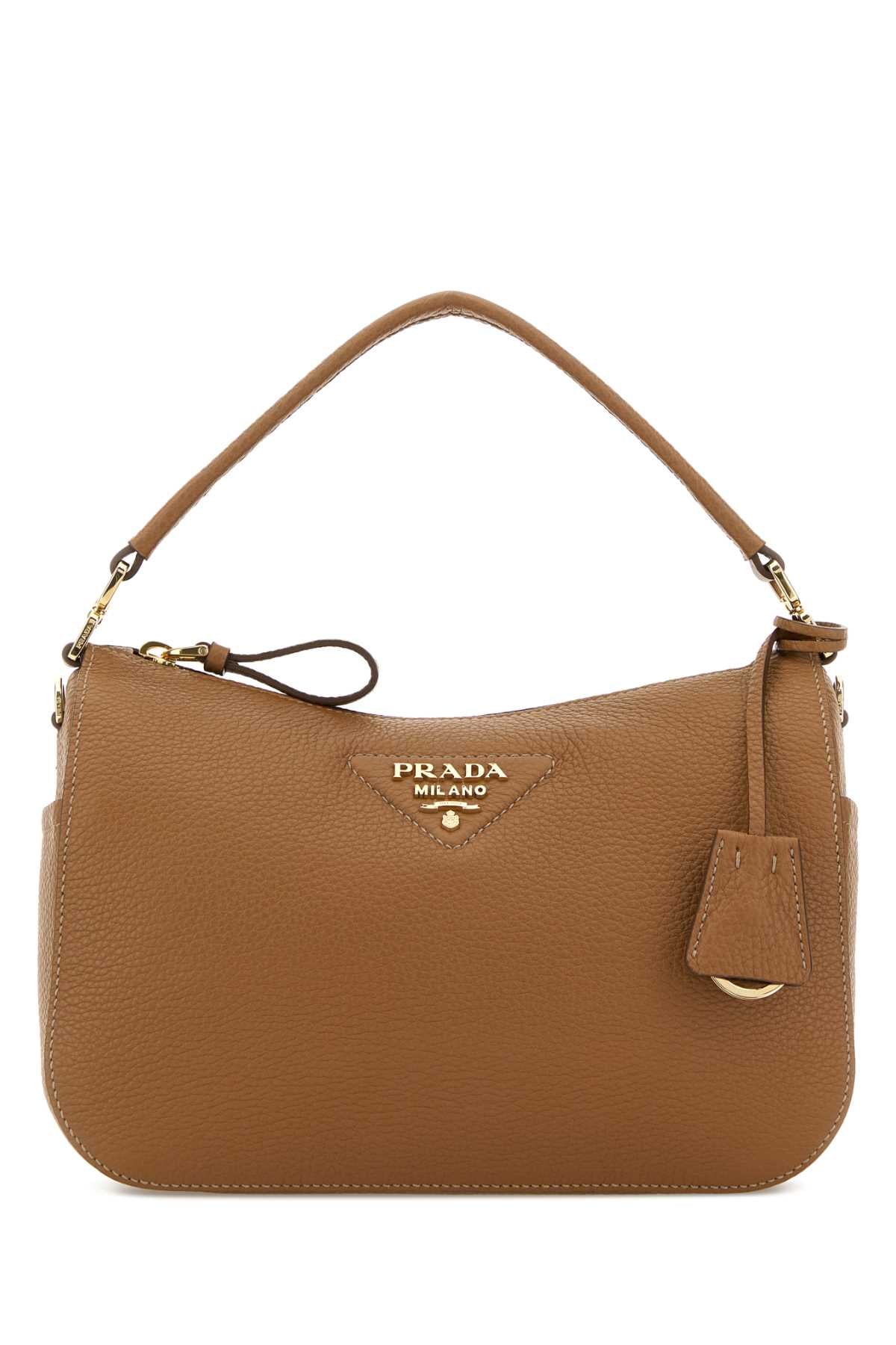 Prada Textured Calf Leather Shoulder Bag — Brown