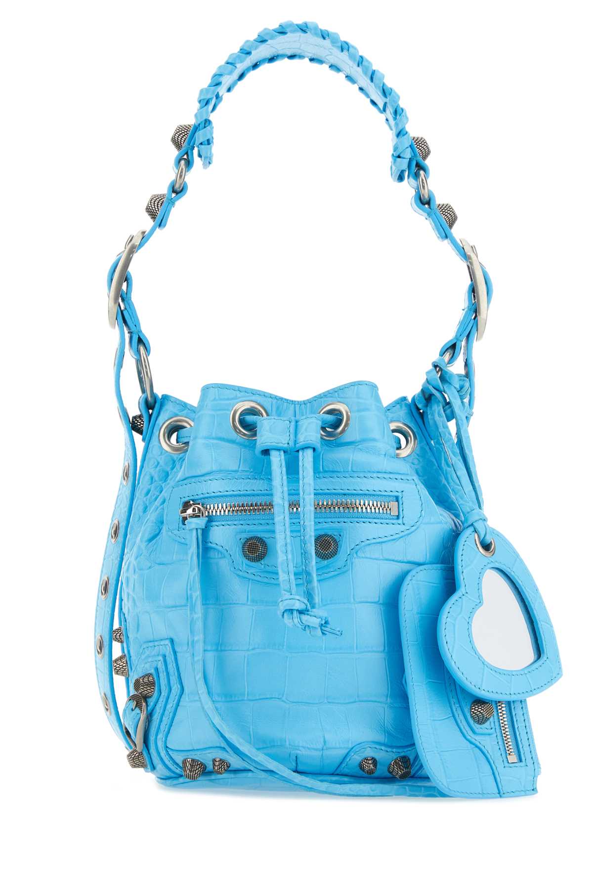 Balenciaga Croc-Embossed Leather Bucket Bag — Blue T Cotton R Elastan