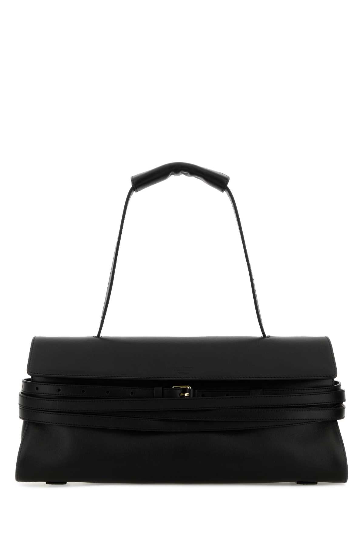 Moschino Nappa Leather With Wrapped Belt Detail Shoulder Bag — Black