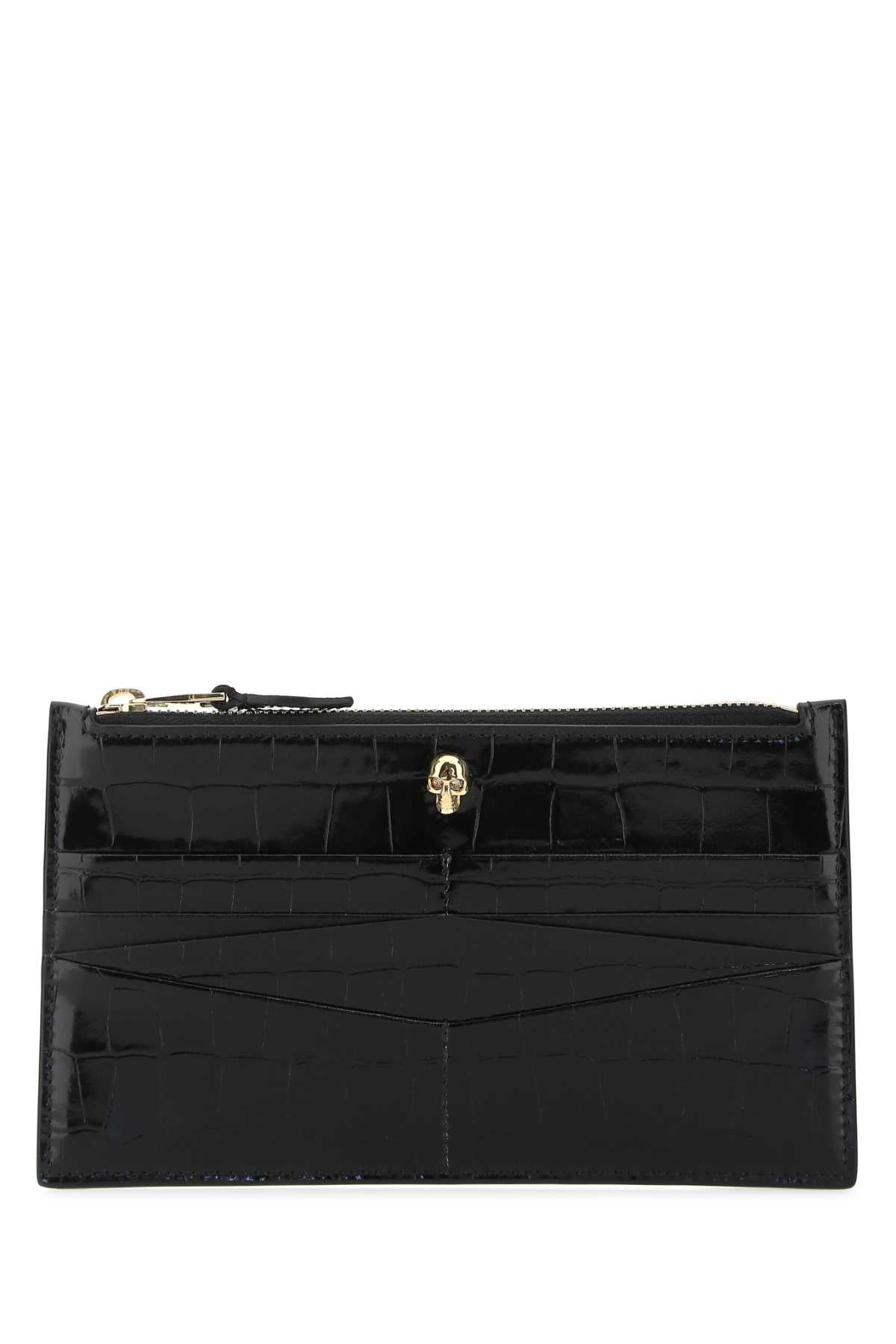 Alexander Mcqueen Crocodile-Embossed Leather Card Case — Black Cases