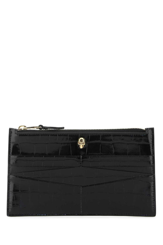 Alexander Mcqueen Crocodile-Embossed Leather Card Case — Black Cases