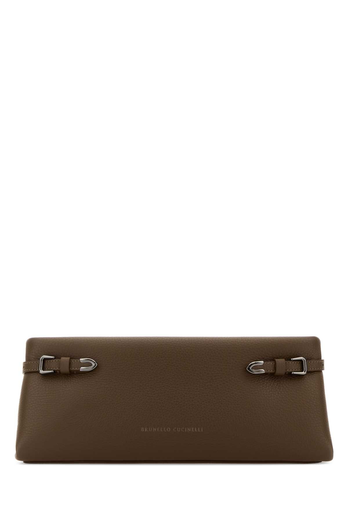 Brunello Cucinelli Scottish Red Deer Leather Clutch — Brown