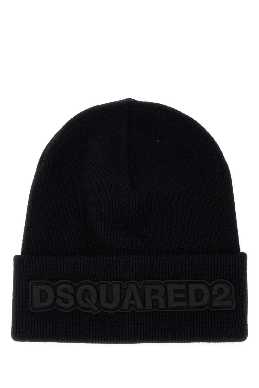 Dsquared2 Hat Wool Ribbed Beanie — Black Exterior: Beanies