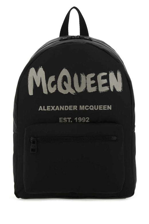 Alexander Mcqueen Logo-Embroidered Canvas Backpack — Black