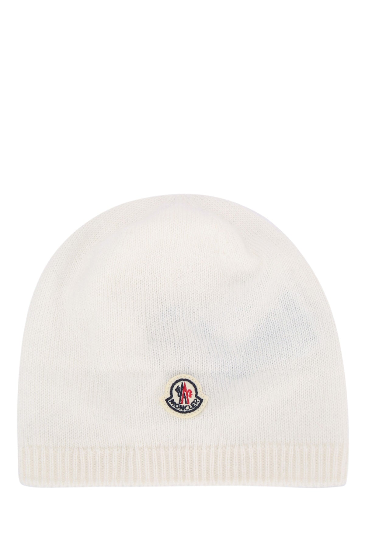 Moncler Jr Hat Ribbed-Knit Beanie — White Acrylic Beanies