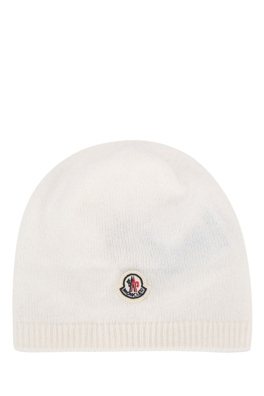 Moncler Jr Hat Ribbed-Knit Beanie — White Acrylic Beanies