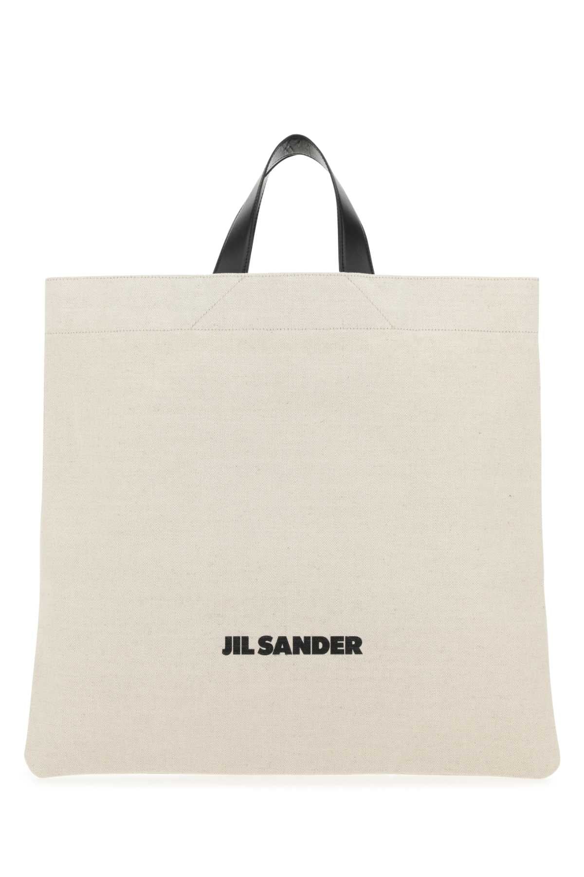 Jil Sander Canvas Tote Bag — Beige Exterior: Cotton Linen Calf