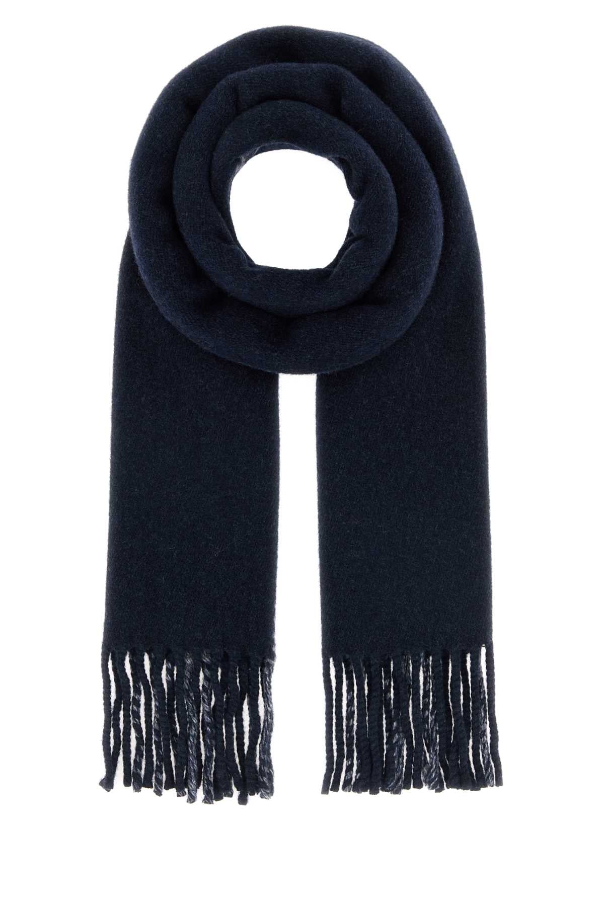 Prada Wool-Blend Fringed Scarf — Navy Exterior: Wool Cashmere Scarfs