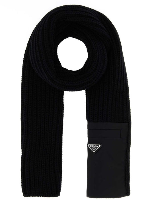 Prada Wool-Blend Ribbed Scarf — Black Wswv Scarfs