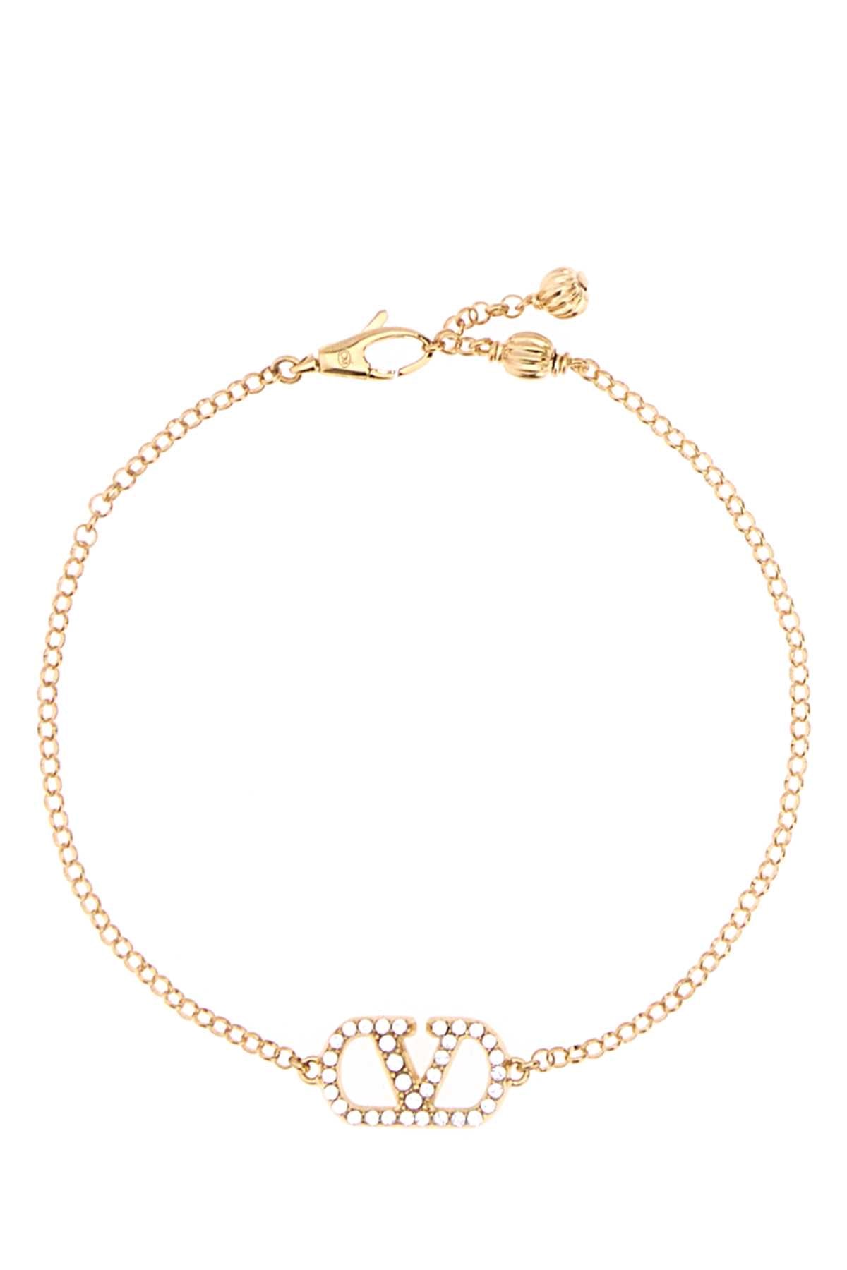 Valentino Garavani Vlogo Crystal Chain Bracelet — Gold Bracelets