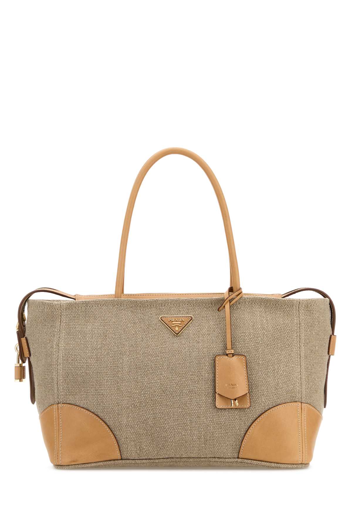 Prada Canvas & Leather Shoulder Bag — Beige