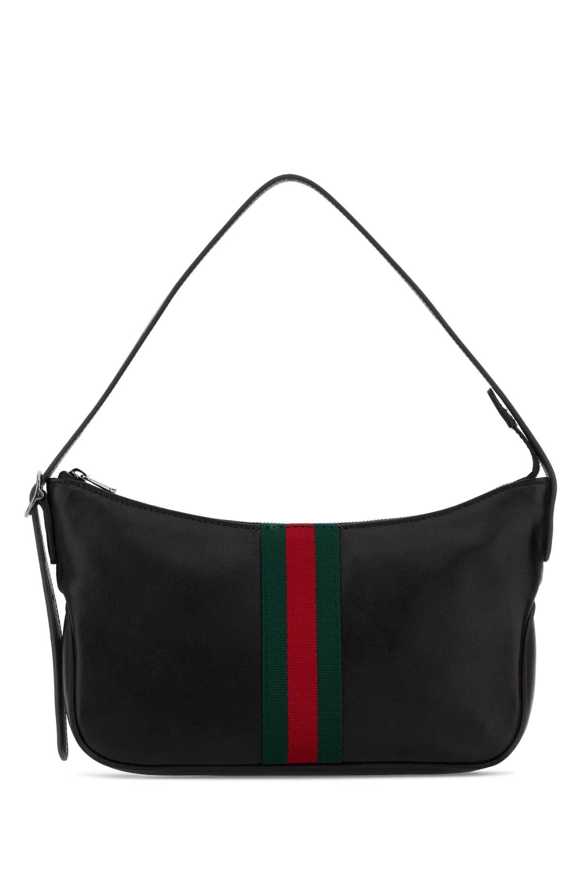 Gucci Web Stripe Leather Shoulder Bag — Black