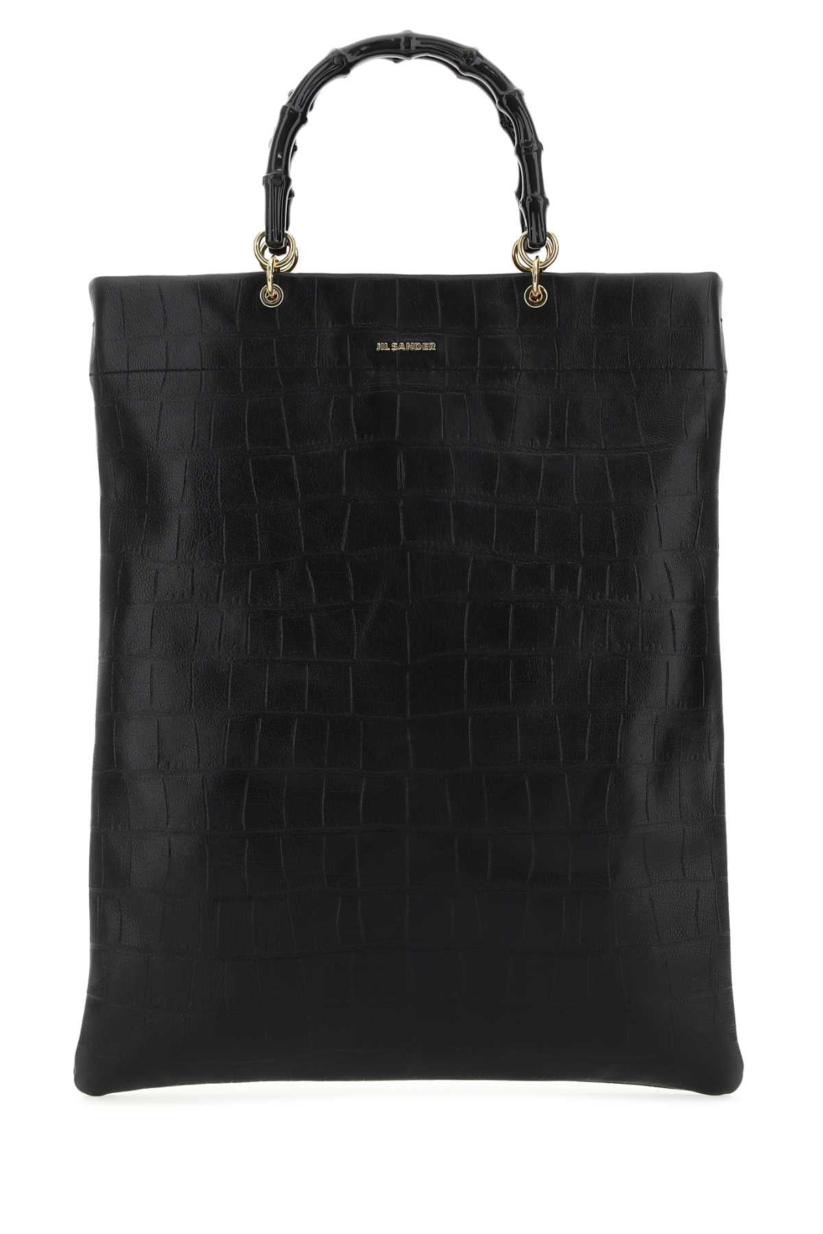 Jil Sander Crocodile-Embossed Leather Tote Bag — Black