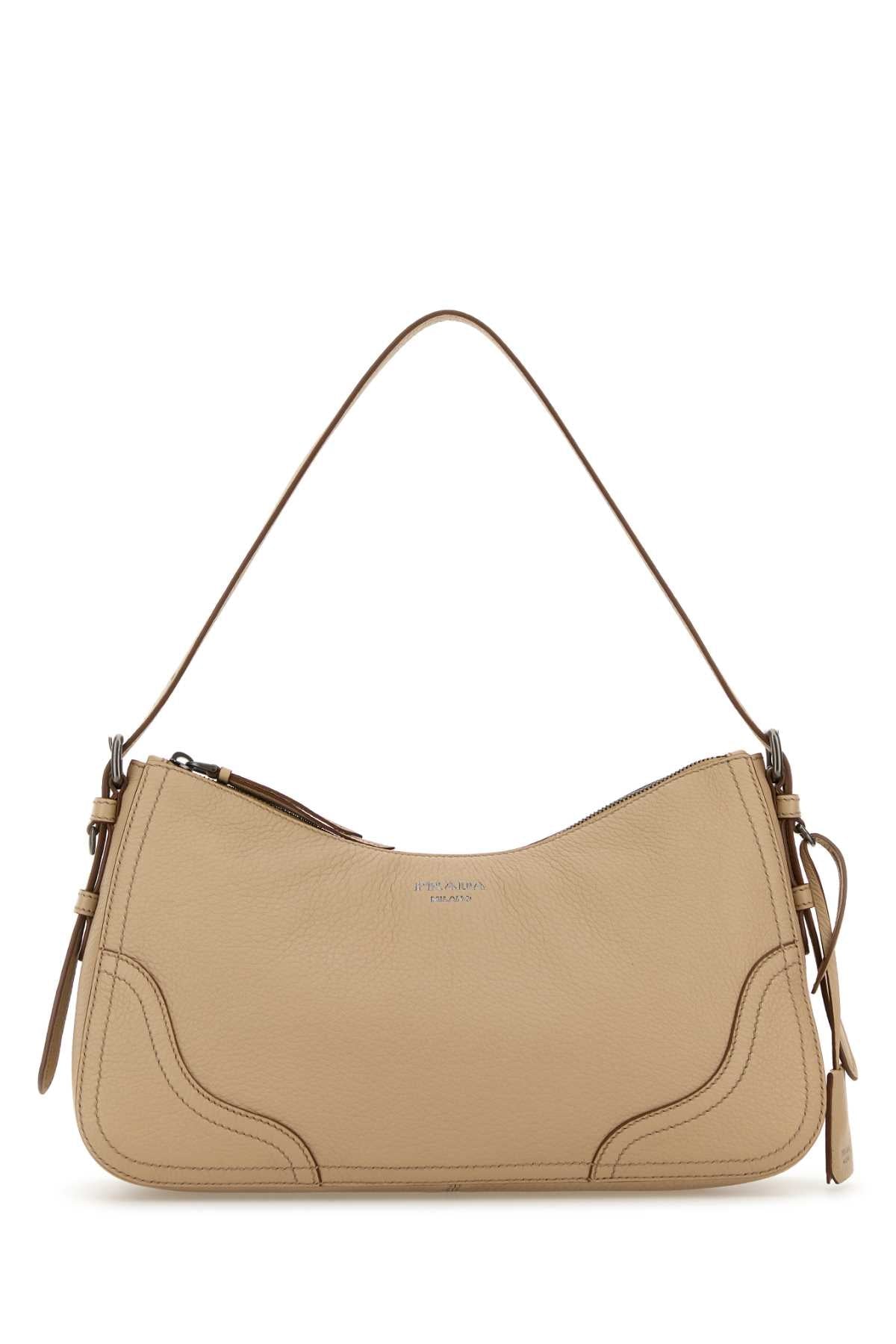 Prada Textured Deer Leather Shoulder Bag — Beige