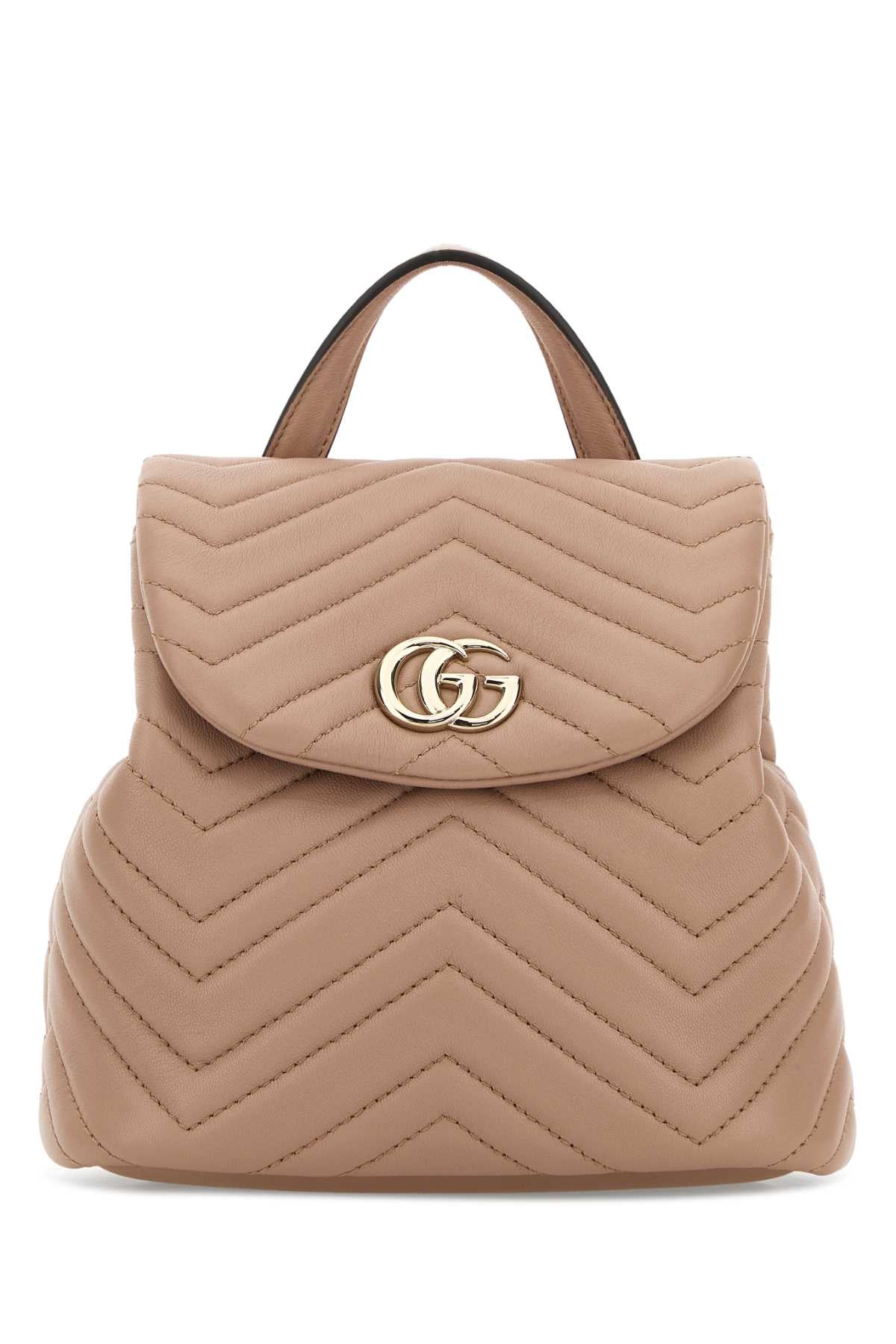 Gucci Chevron-Quilted Nappa Leather Shoulder Bag — Beige