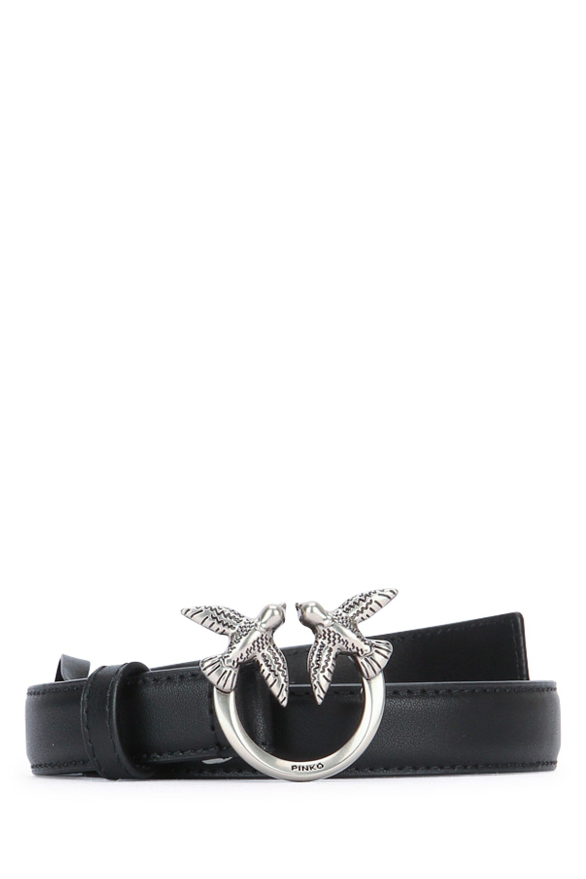 Pinko Bird-Buckle Leather Belt — Black