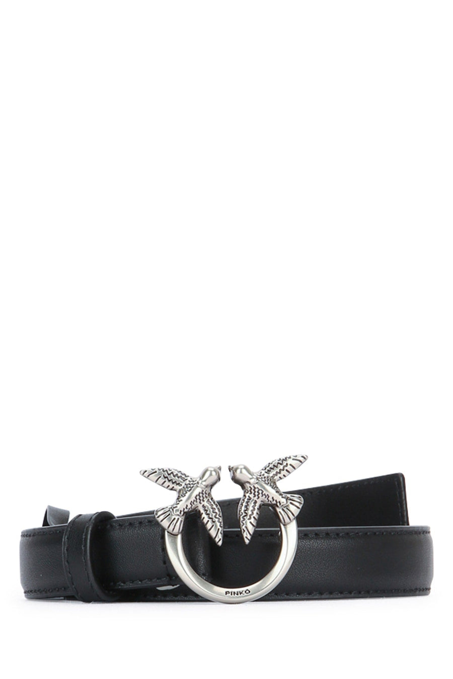 Pinko Bird-Buckle Leather Belt — Black