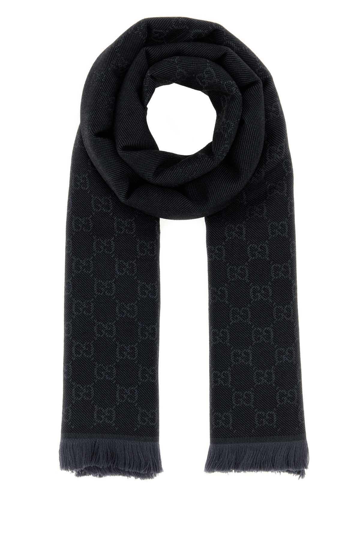 Gucci Logo-Embroidered Wool Scarf — Black Fabric Scarfs