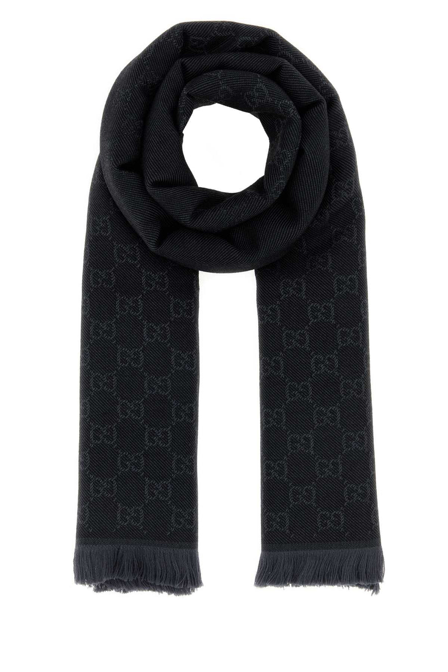 Gucci Logo-Embroidered Wool Scarf — Black Fabric Scarfs
