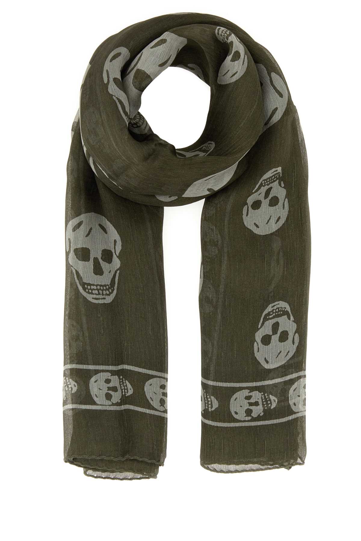 Alexander Mcqueen Skull Scarf — Green Exterior: Silk Scarfs