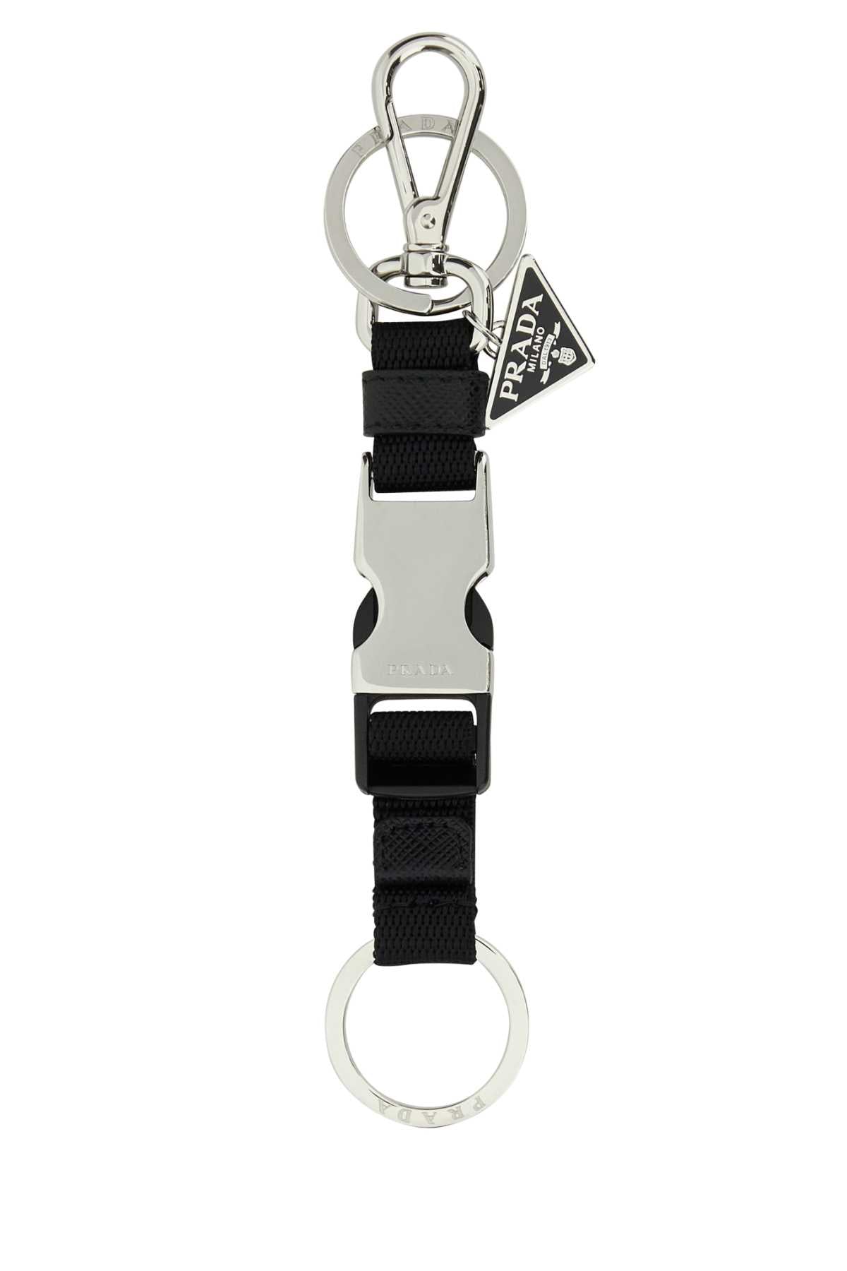Prada Metal And Fabric Lanyard Key Case — Black Acciaio-poliammidericiclat Keychains