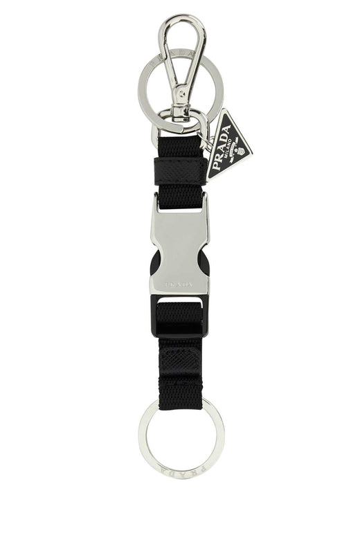 Prada Metal And Fabric Lanyard Key Case — Black Acciaio-poliammidericiclat Keychains