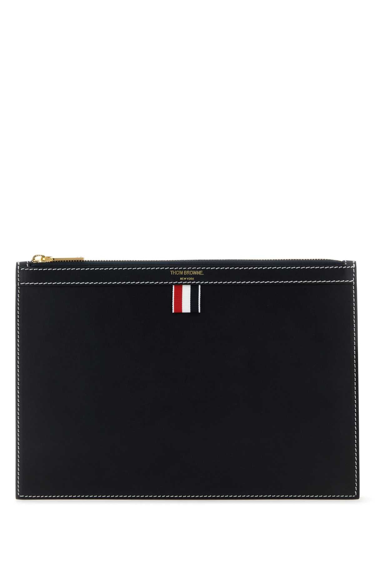 Thom Browne Leather Document Case Wallet — Navy