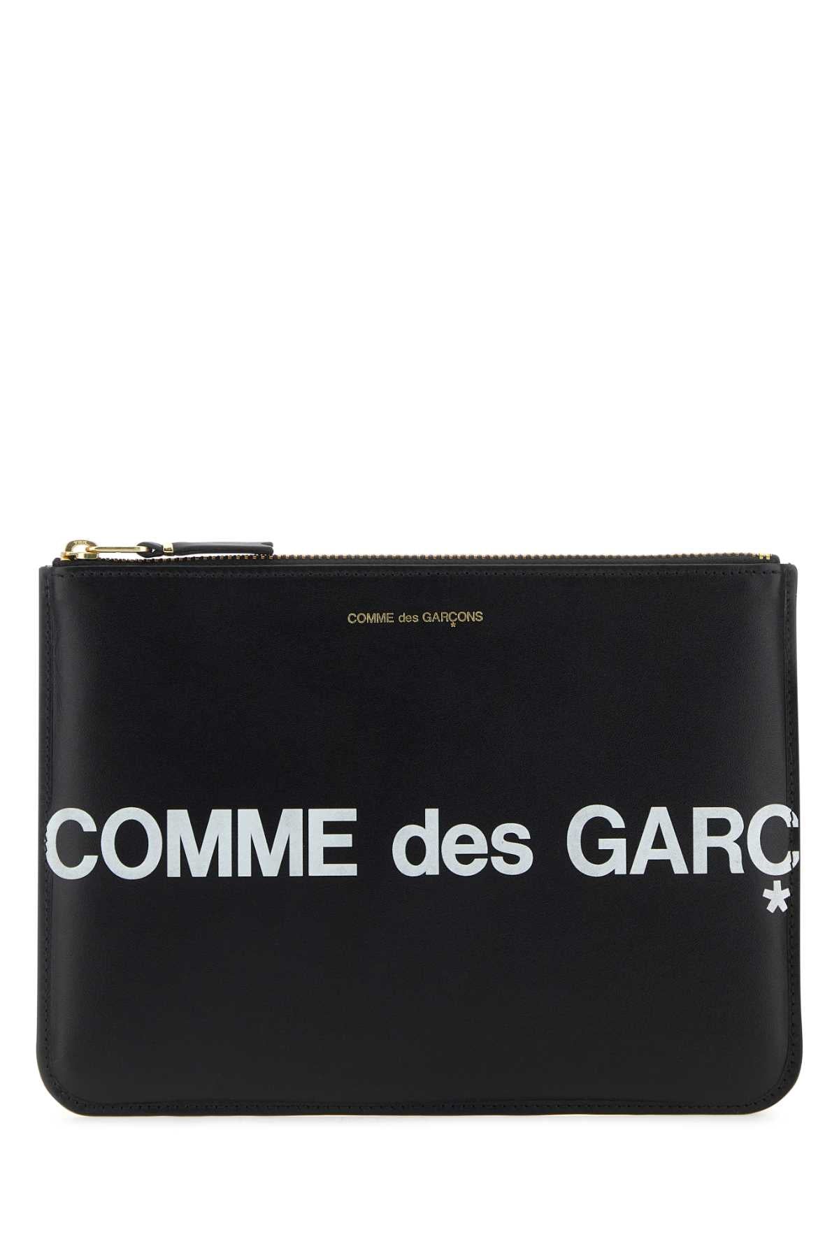 Comme Des Garçons Logo-Print Leather Clutch — Black Exterior: Wallet