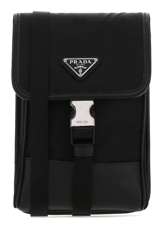 Prada Re-Nylon Shoulder Strap Phone Wallet — Black Poliammidericiclata-vitello