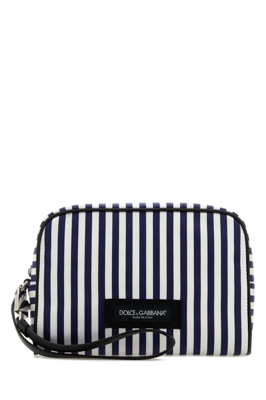 Dolce & Gabbana Striped Cotton Poplin Clutch — Navy