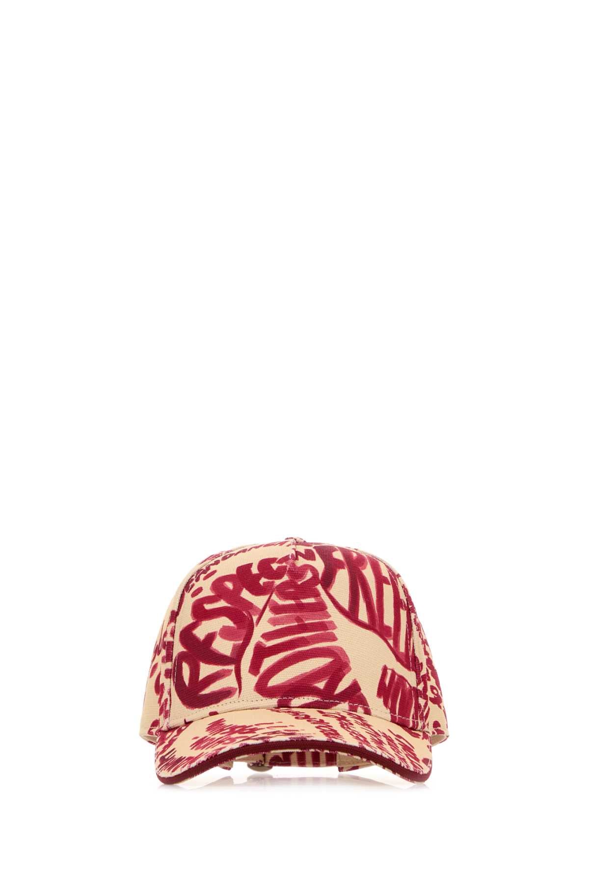 Dsquared2 Baseball Printed Hibiscus Cotton Cap — Beige Exterior: Caps