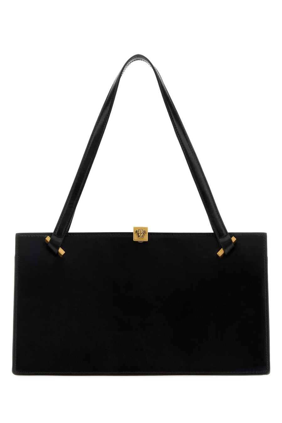 Versace Leather With Medusa Hardware Shoulder Bag — Black