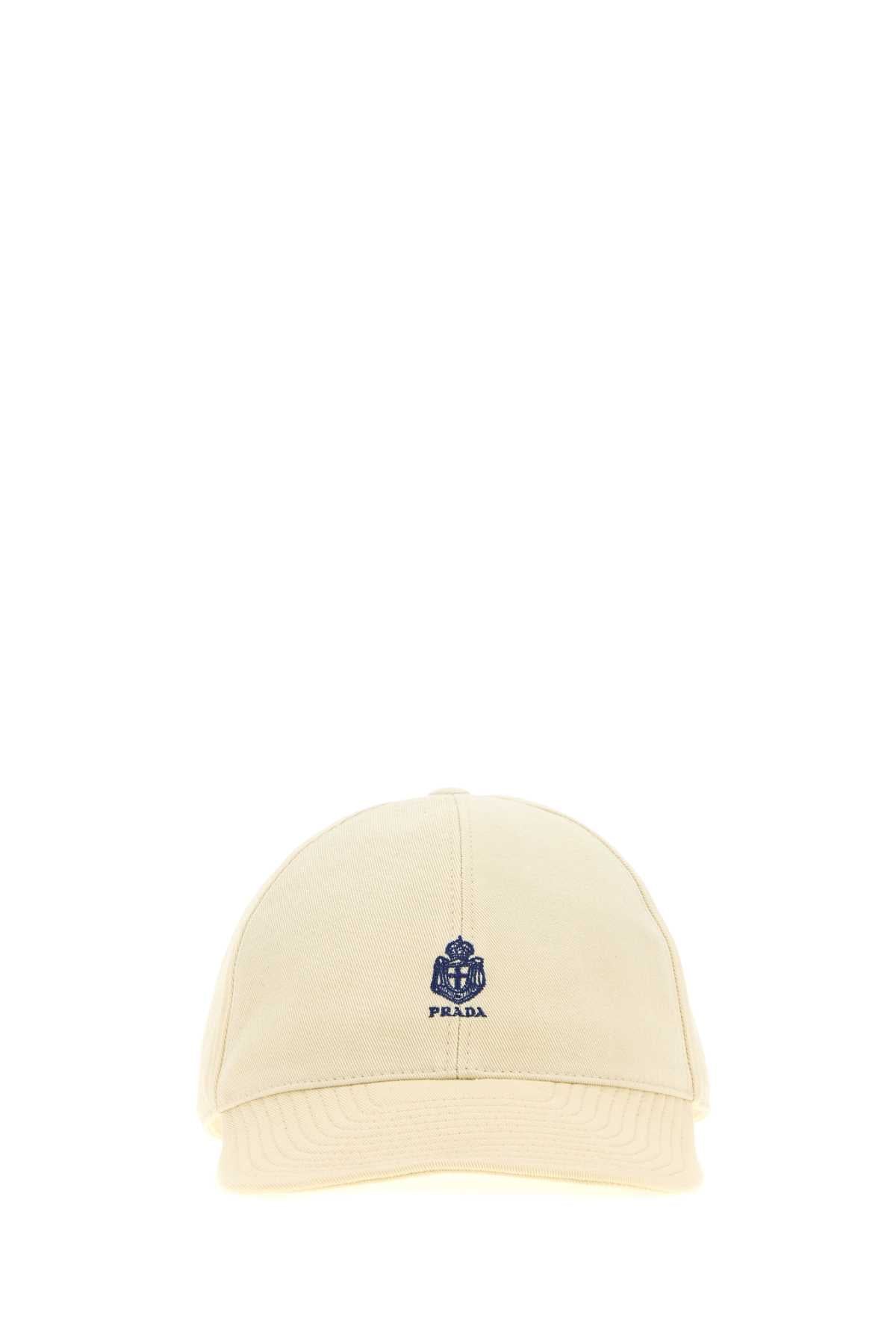 Prada Hat Logo-Embroidered Cotton Baseball Cap — Beige Caps