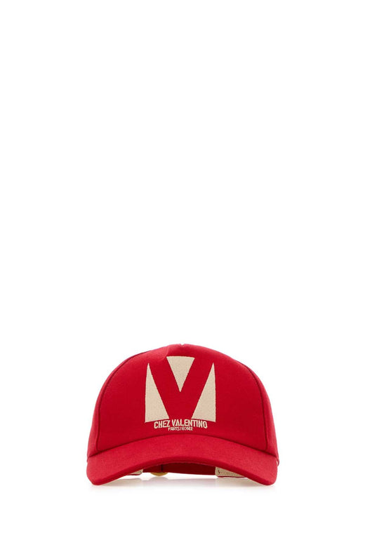 Valentino Garavani Baseball Logo-Embroidered Cotton Cap — Red Caps