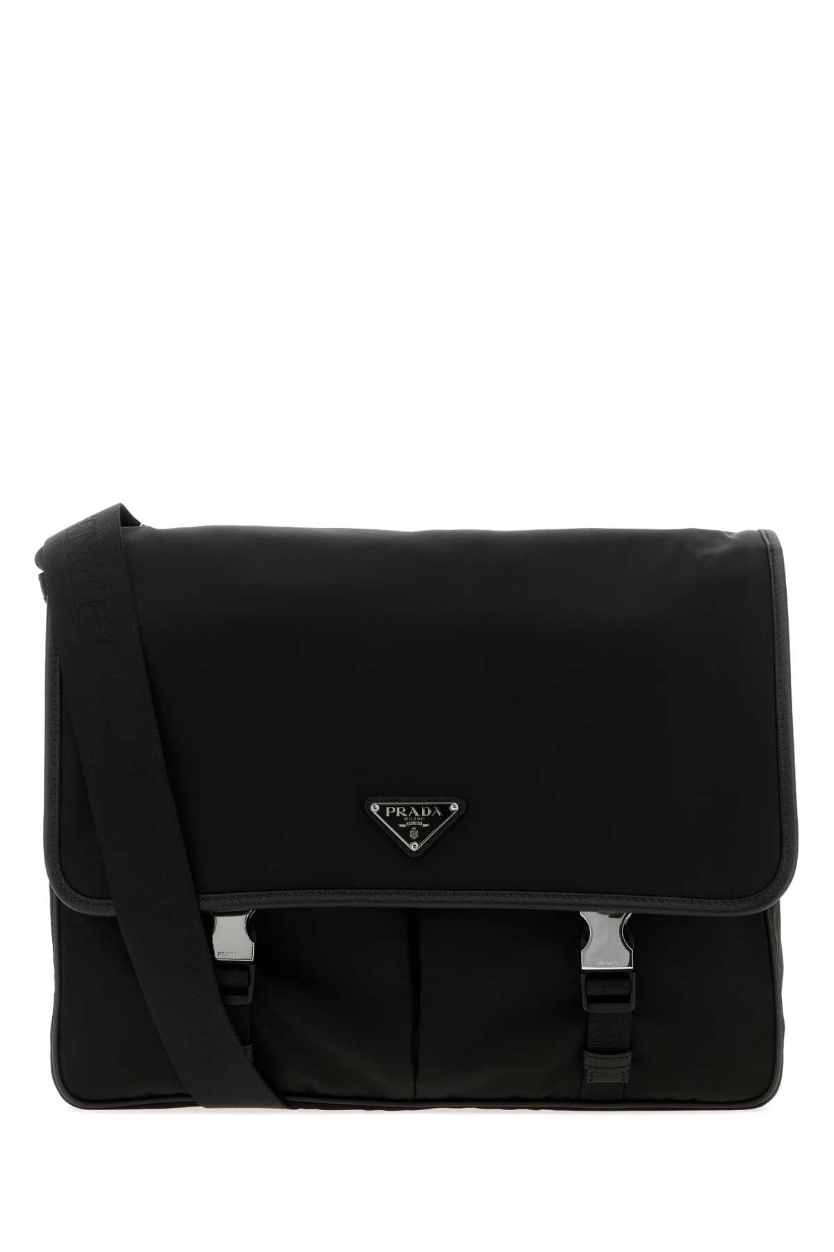 Prada Canvas With Metal Accents Shoulder Bag — Black