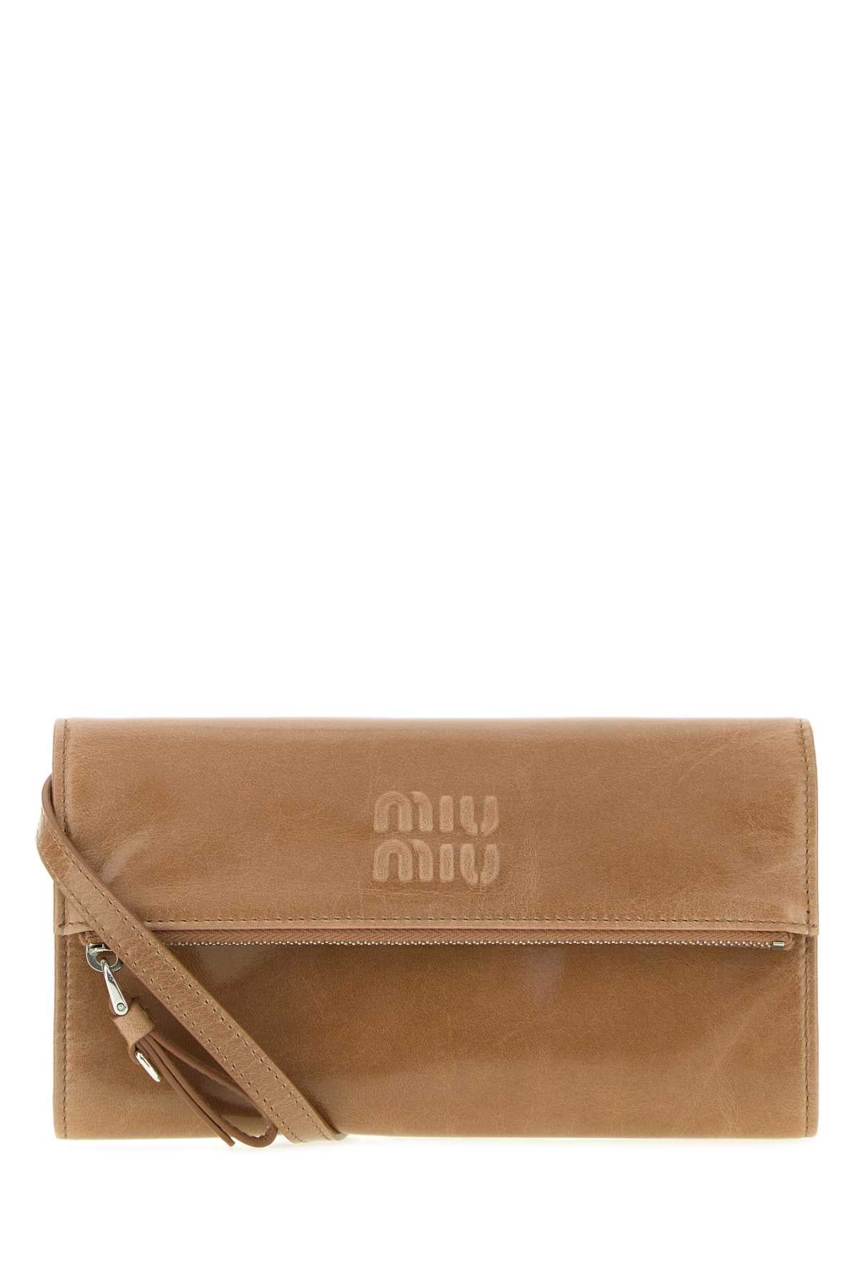 Miu Miu Leather Pouch Wallet — Beige