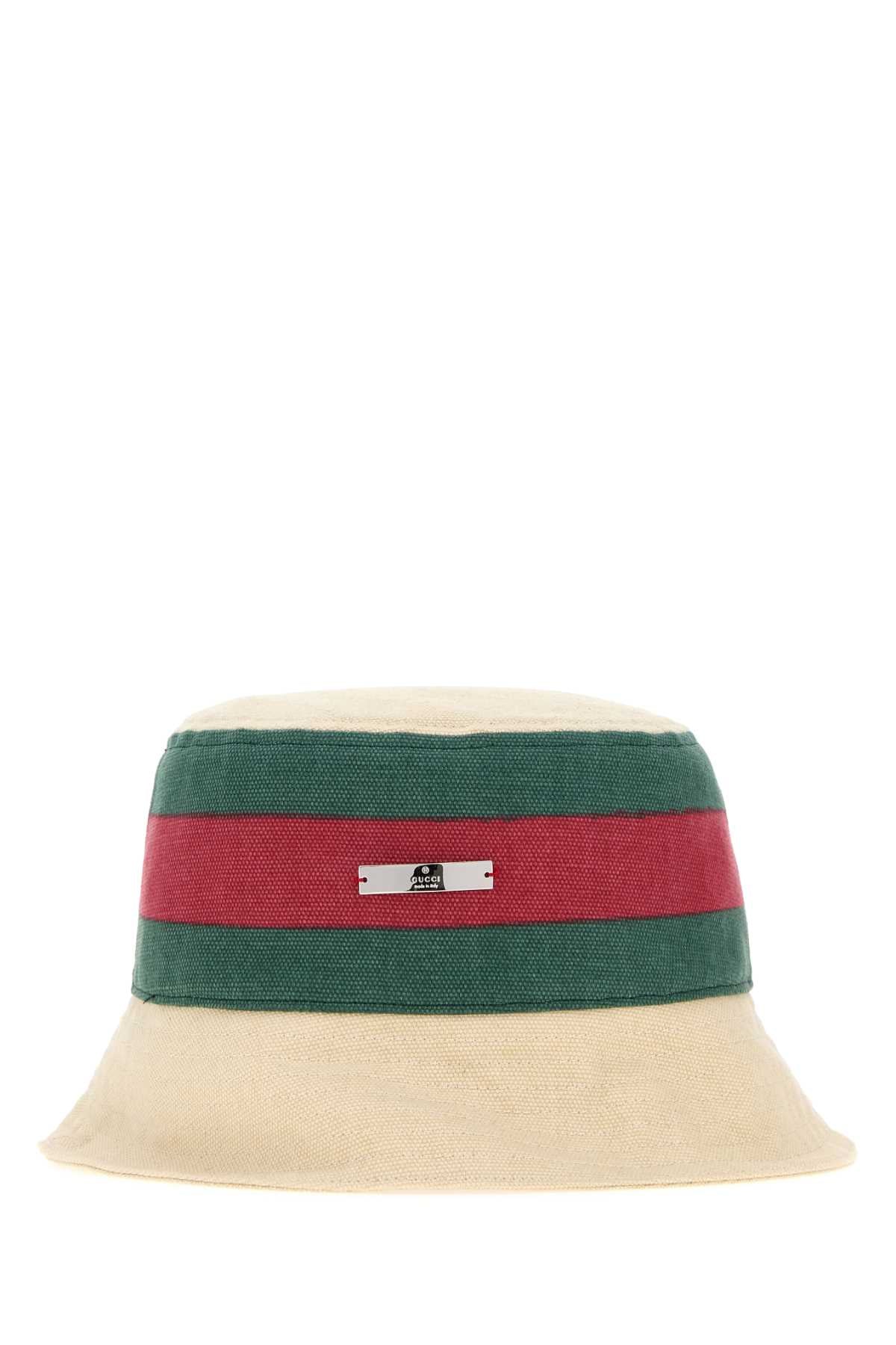 Gucci Hat Canvas Striped Bucket — Cream Exterior: Fabric