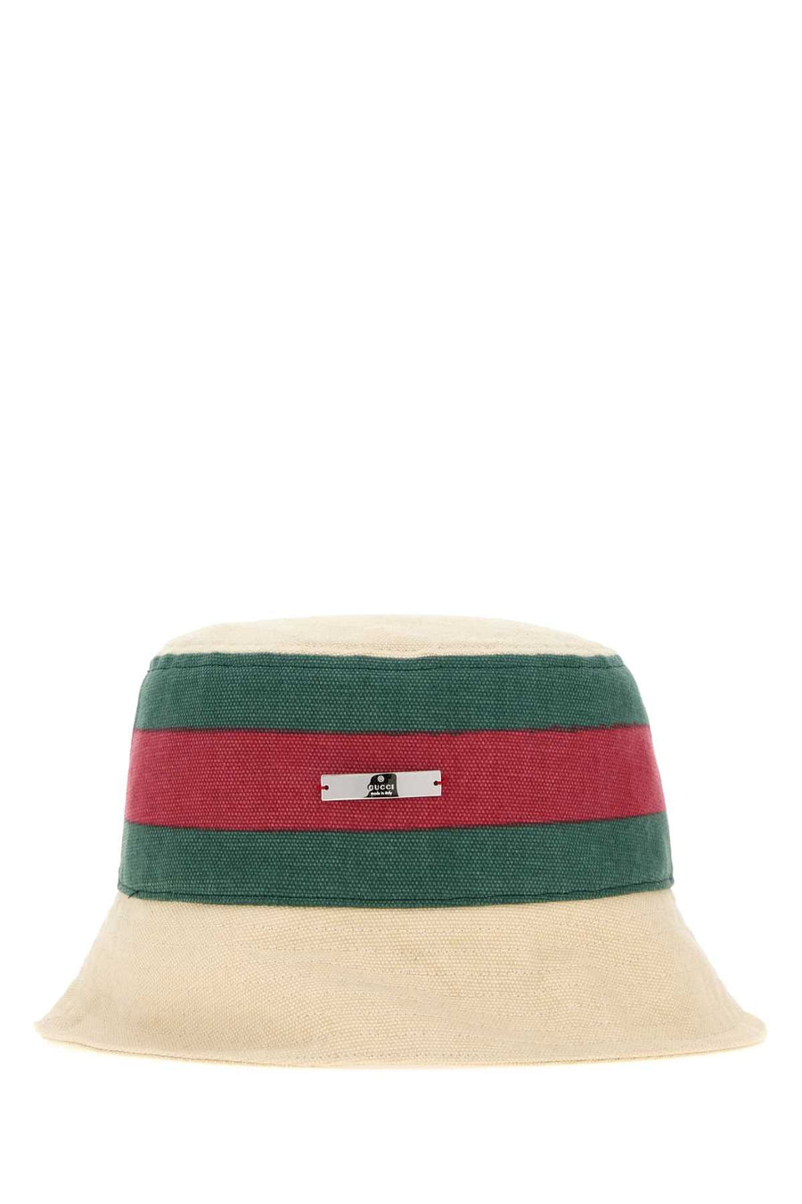 Gucci Hat Canvas Striped Bucket — Cream Exterior: Fabric