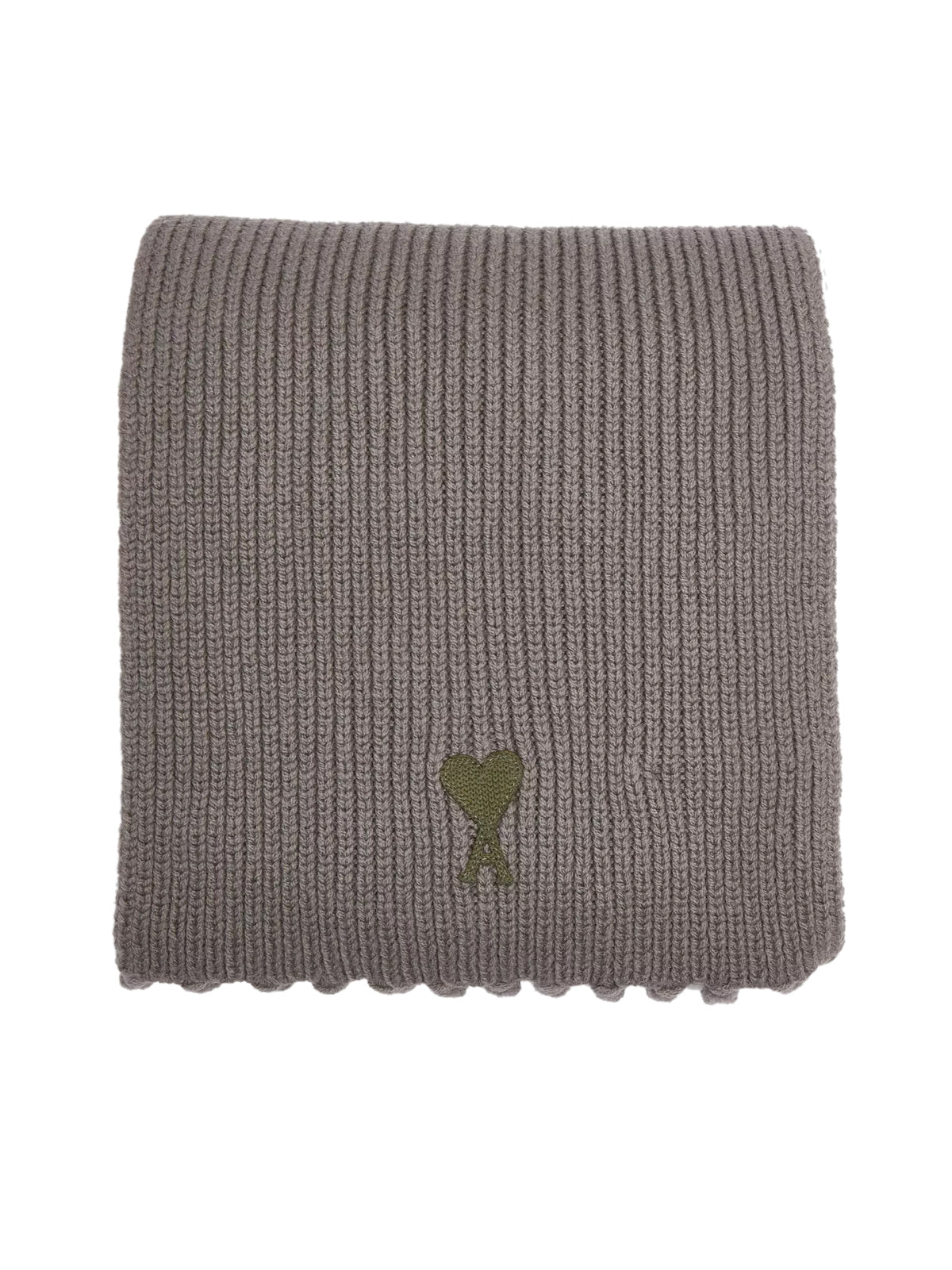 Ami Paris Logo-Embroidered Virgin Wool Scarf — Gray Scarfs
