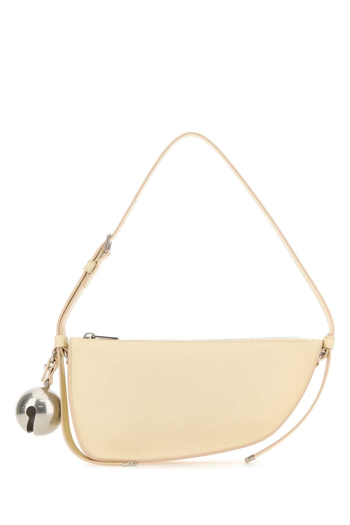 Burberry Curved Shield Leather Shoulder Bag — Beige